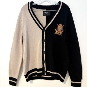 Rue21 Black and Tan Cardigan Sweater with V-Neck and Ribbed Trim